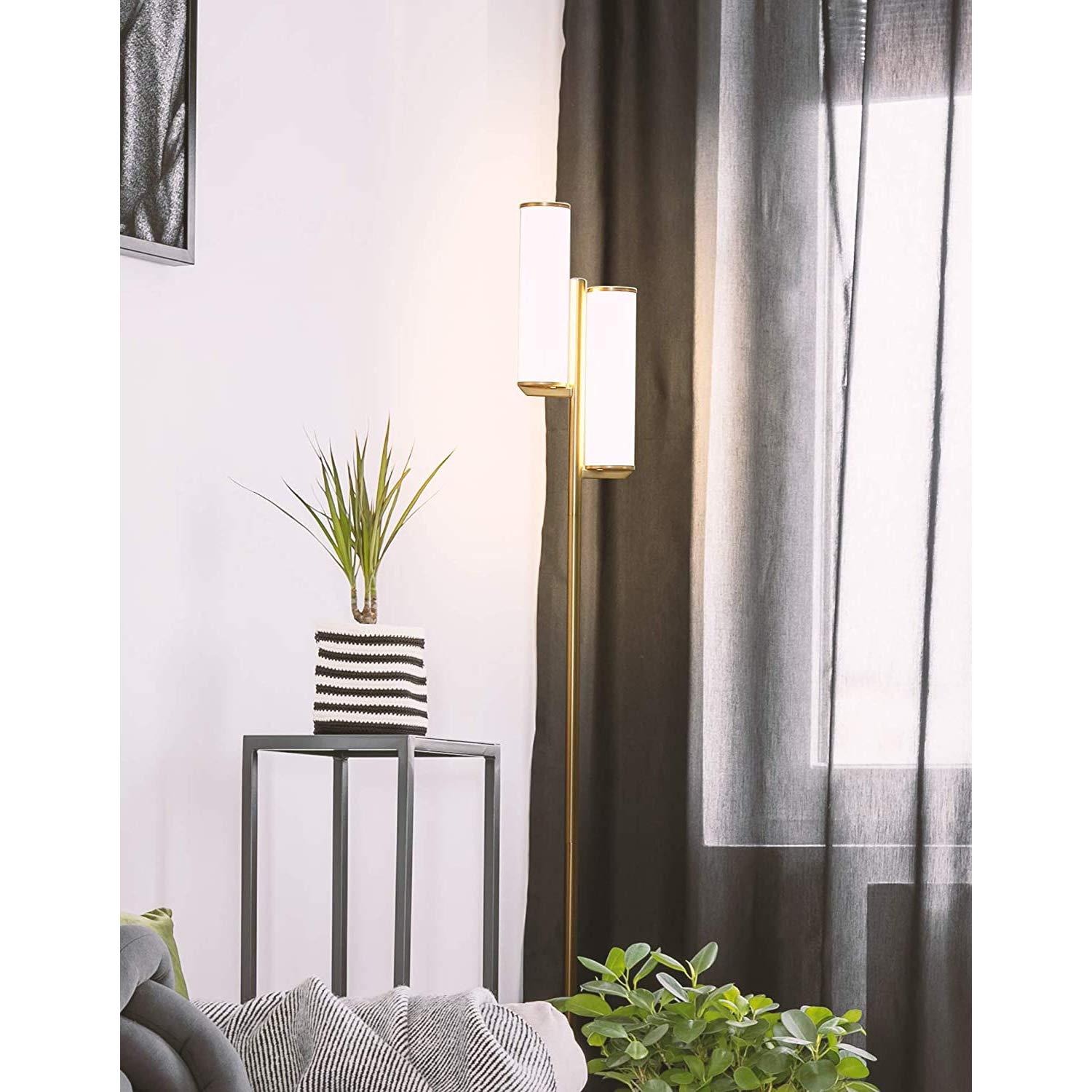 Brightech Gemini 64 in. Industrial 2-Light 3-Way Dimming LED Floor Lamp with 2 Glass Cylinder Shades