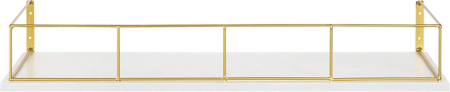 Kate and Laurel Benbrook Wood Shelf, 24" x 8", White and Gold, Modern Glam Storage Shelf