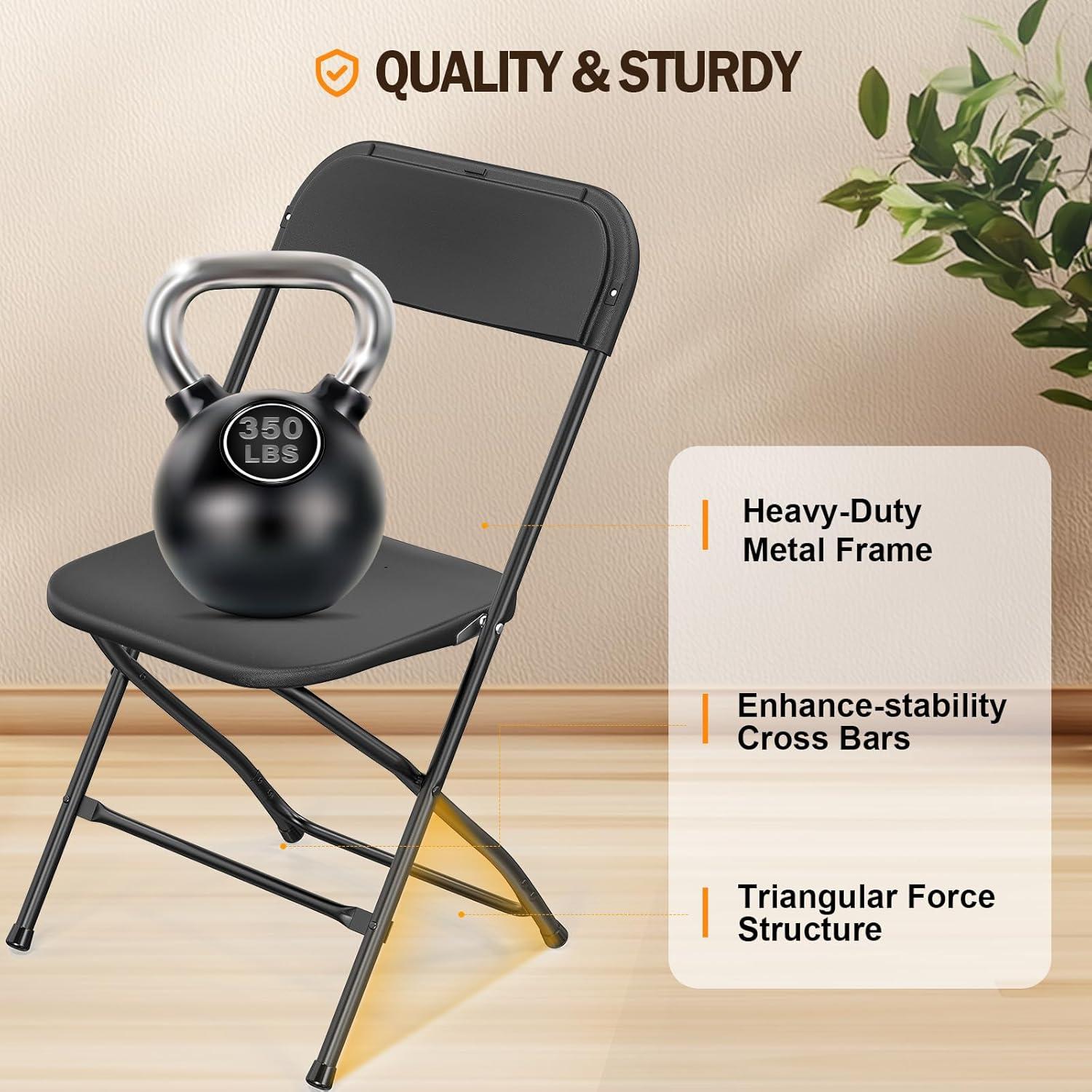 Set of 4 Black Plastic Folding Chairs with Steel Frame