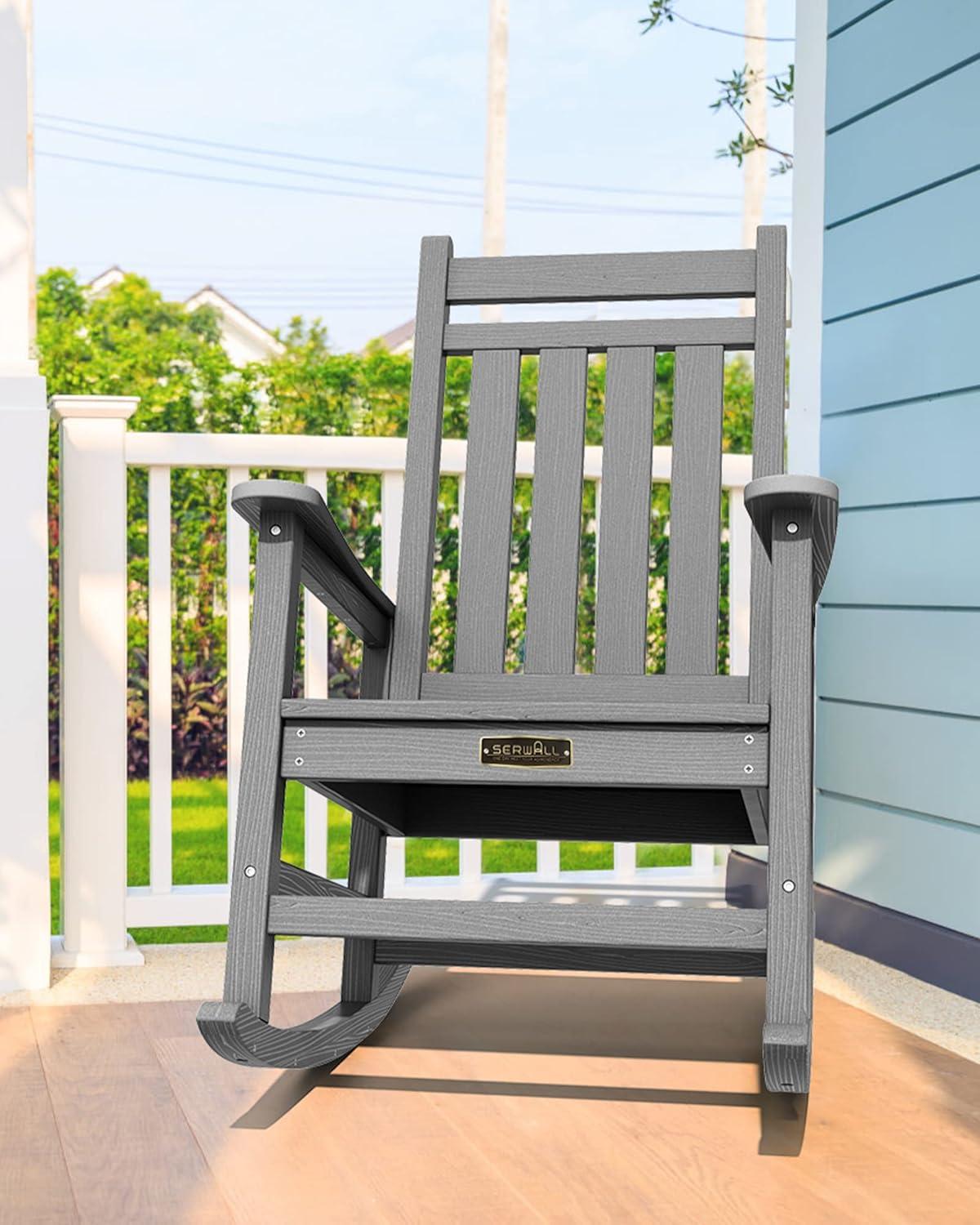 Grey Polyethylene Outdoor Rocking Chair with Arms