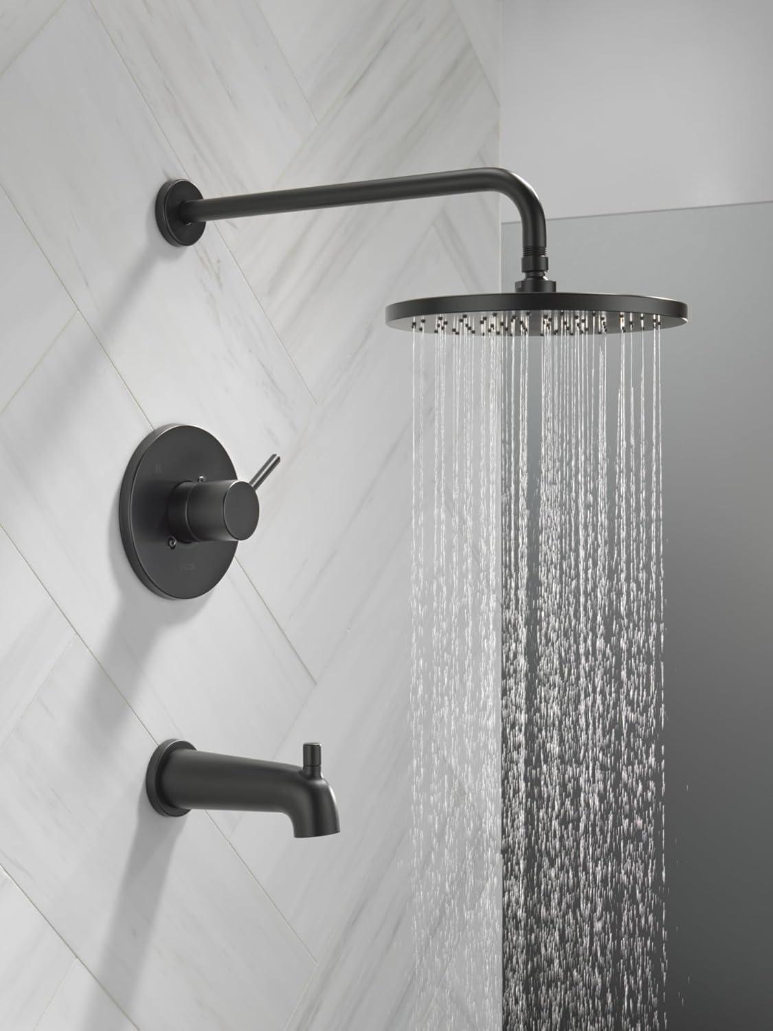 Modern Raincan Round Single-Function Tub and Shower Faucet Set, Valve Trim Kit, Rainfall Shower Head