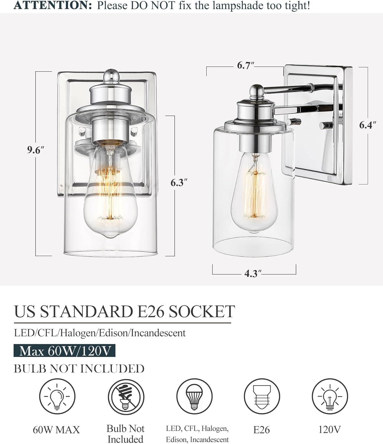 Chrome and Clear Glass Modern Bathroom Vanity Light