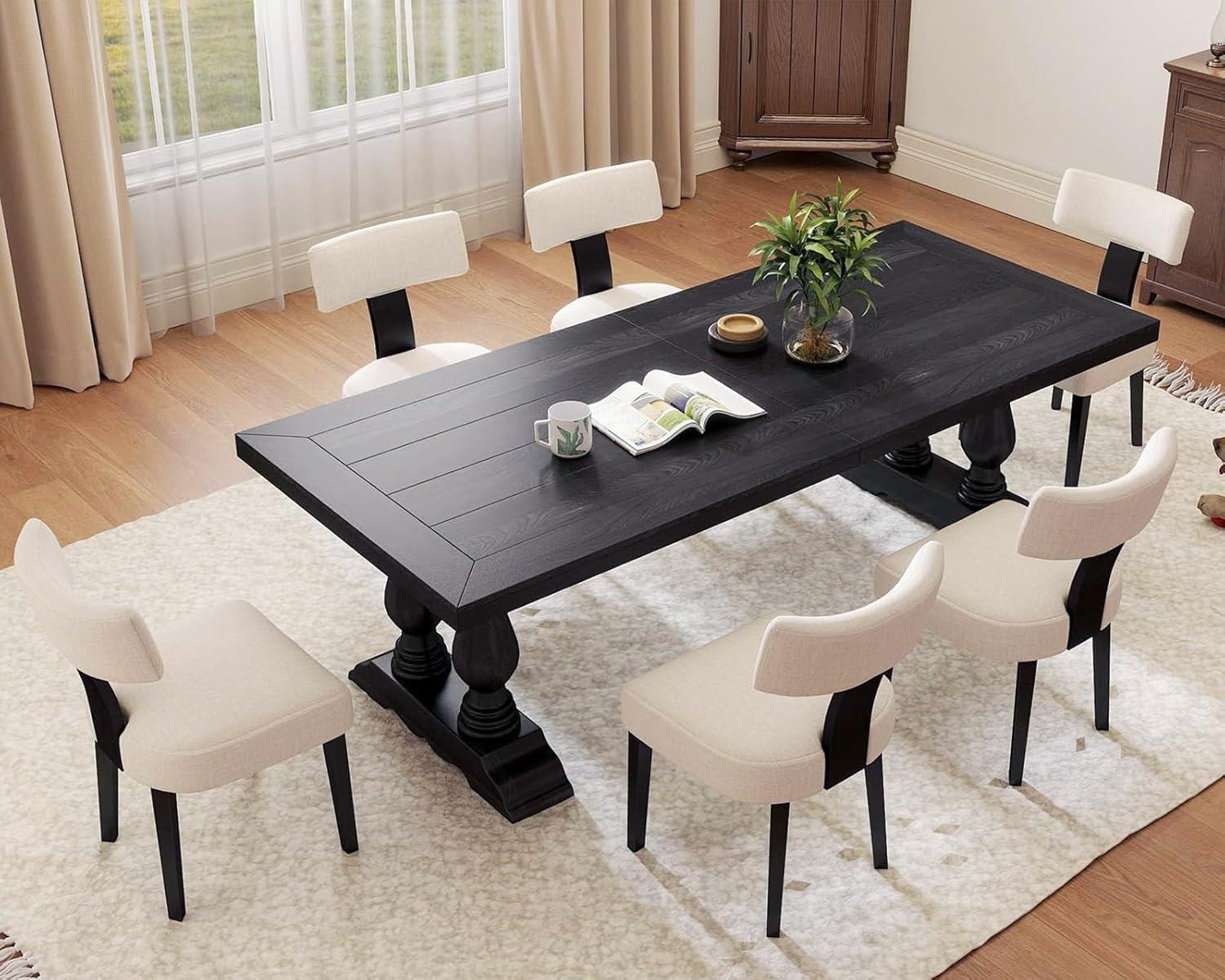Gracie Oaks Inelda Mid Century Upholstered Dining Chairs Side Chairs Farmhouse Faux Leather Dining Chair with Wood Legs (Set of 2)