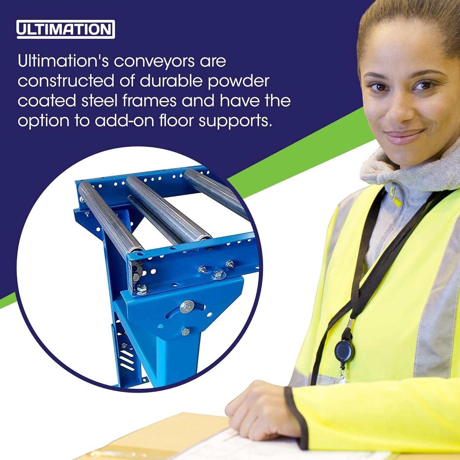 Light-Duty Gravity Conveyor with 1.5" Dia Galvanized Steel Rollers, 12" Wide, 5' Long Steel Frame on 6" Centers, Ideal for Distribution/Assembly Areas Such As Table, Ladder, Bed, Boat - Ultimation