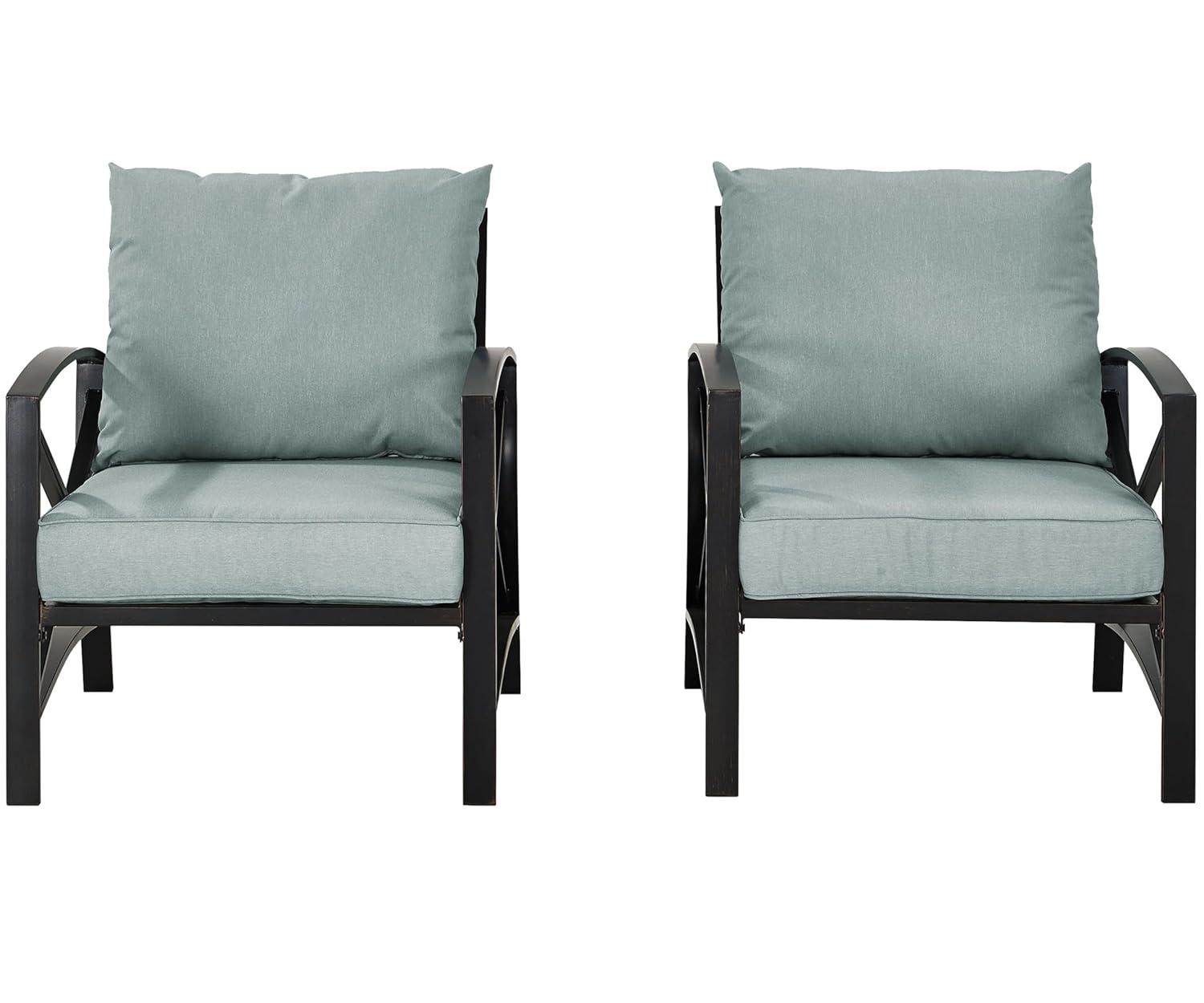 2pc Kaplan Outdoor Chair Set Mist - Crosley: Steel Frame Patio Seating with UV-Resistant Cushions