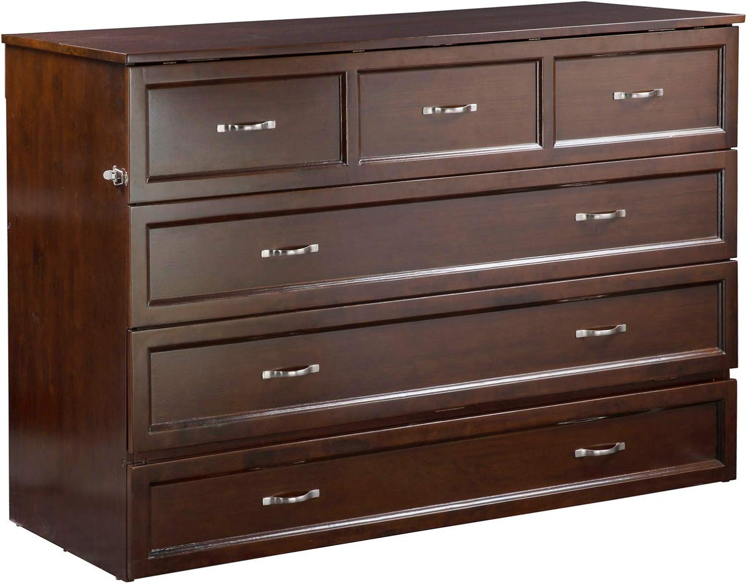 Queen Deerfield Murphy Bed Chest with Charging Station Walnut - AFI: Space-Saving Design, No Box Spring Needed