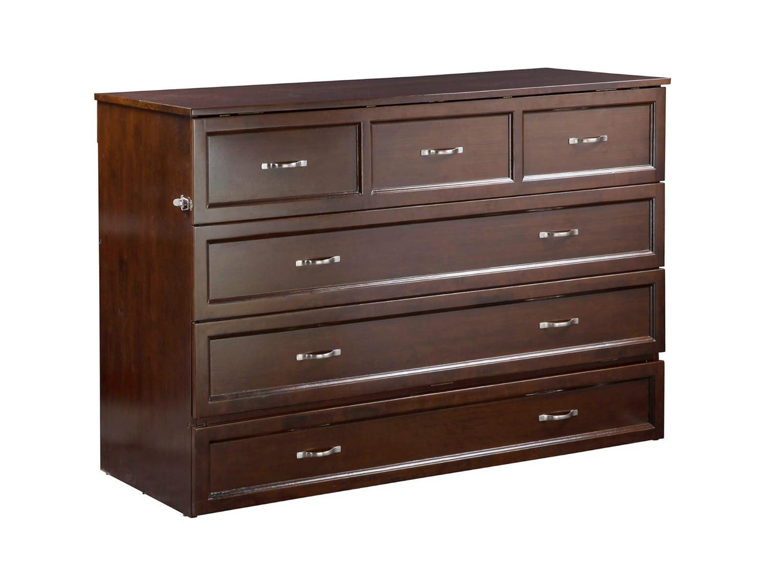 Queen Deerfield Murphy Bed Chest with Charging Station Walnut - AFI: Space-Saving Design, No Box Spring Needed