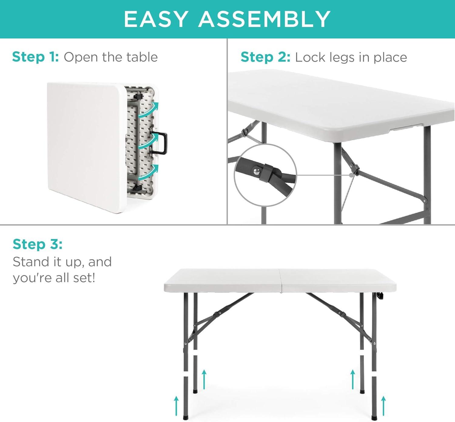 White Heavy-Duty 4ft Folding Plastic Table with Handle