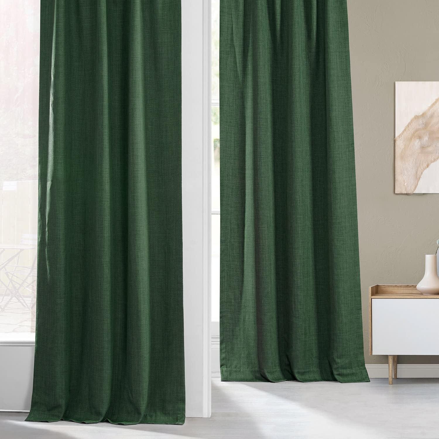 HPD Half Price Drapes Key Green Faux Linen Room Darkening Curtains for Bedroom & Living Room Curtains (1 Panel), Door & Window Curtains 84 inches long, Rod Pocket Curtains & Drapes, 50W X 84L