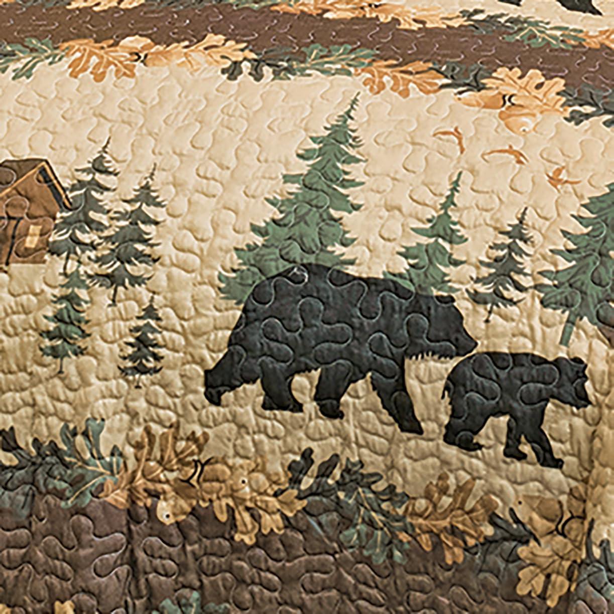 Rustic Queen Size Cabin Theme Comforter Set with Bear Prints