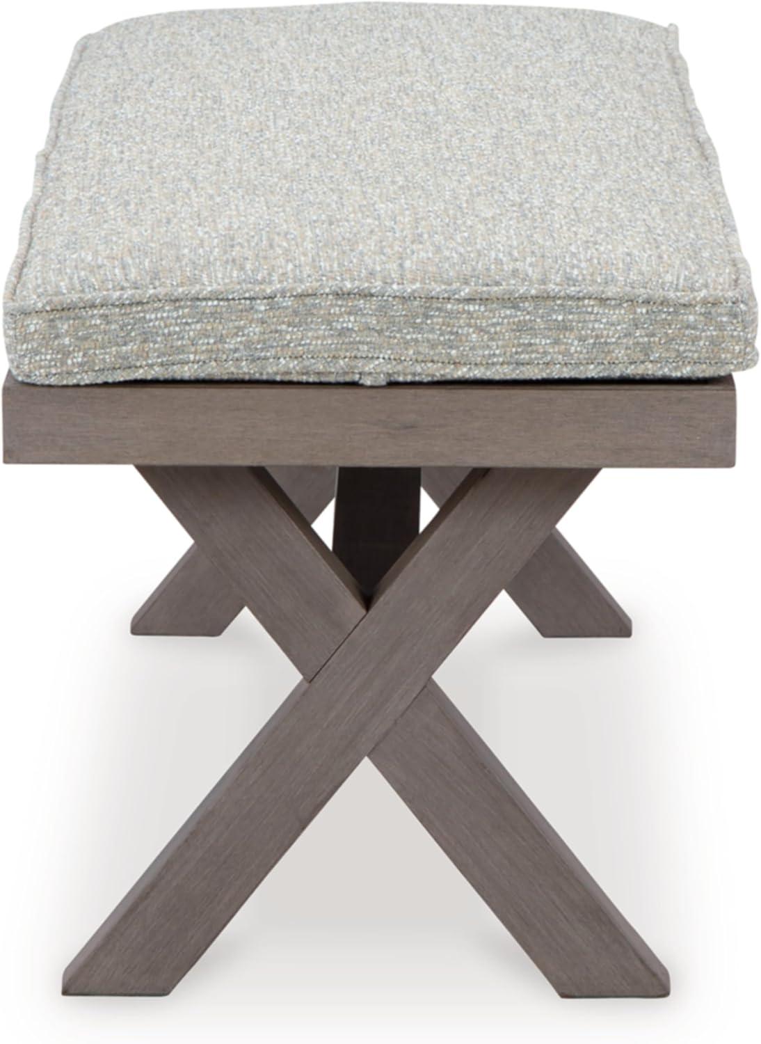 Light Brown and Gray Outdoor Dining Bench with Cushion