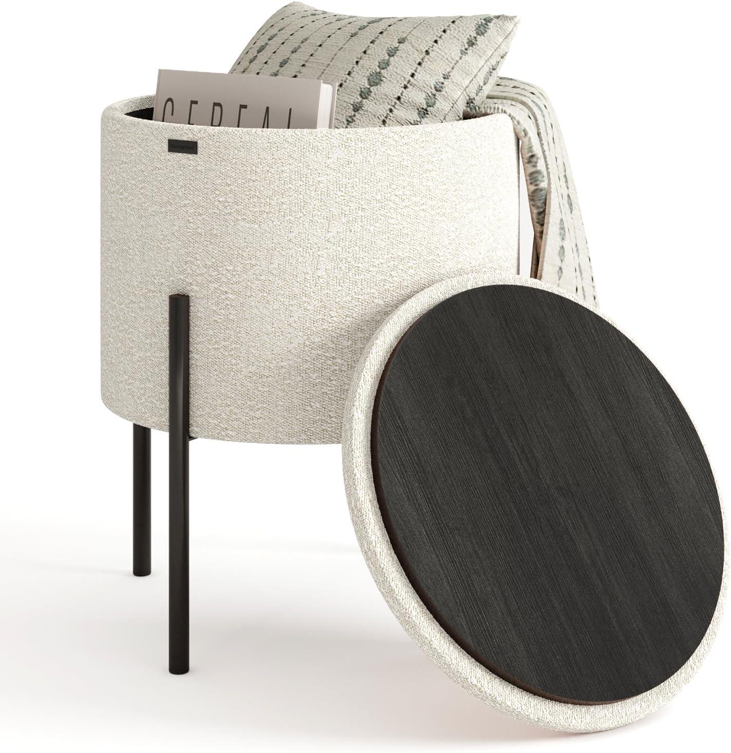 StorageBud Round Ottoman with Storage, Modern Boucle Storage Ottoman, Small Foot Stool Ottoman for Living Room and Bedroom, White
