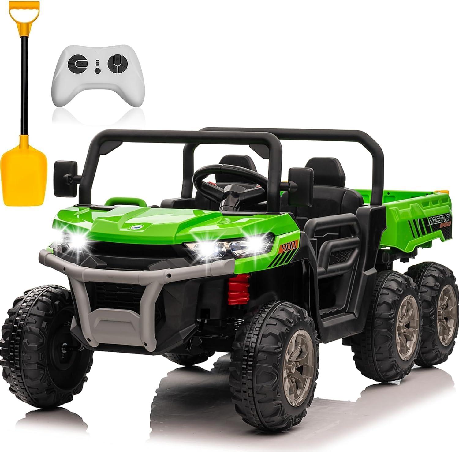 24V Ride on UTV Car, 2 Seater Kids Electric Powered Ride on Toys Dump Truck with Trailer Remote Control, Green