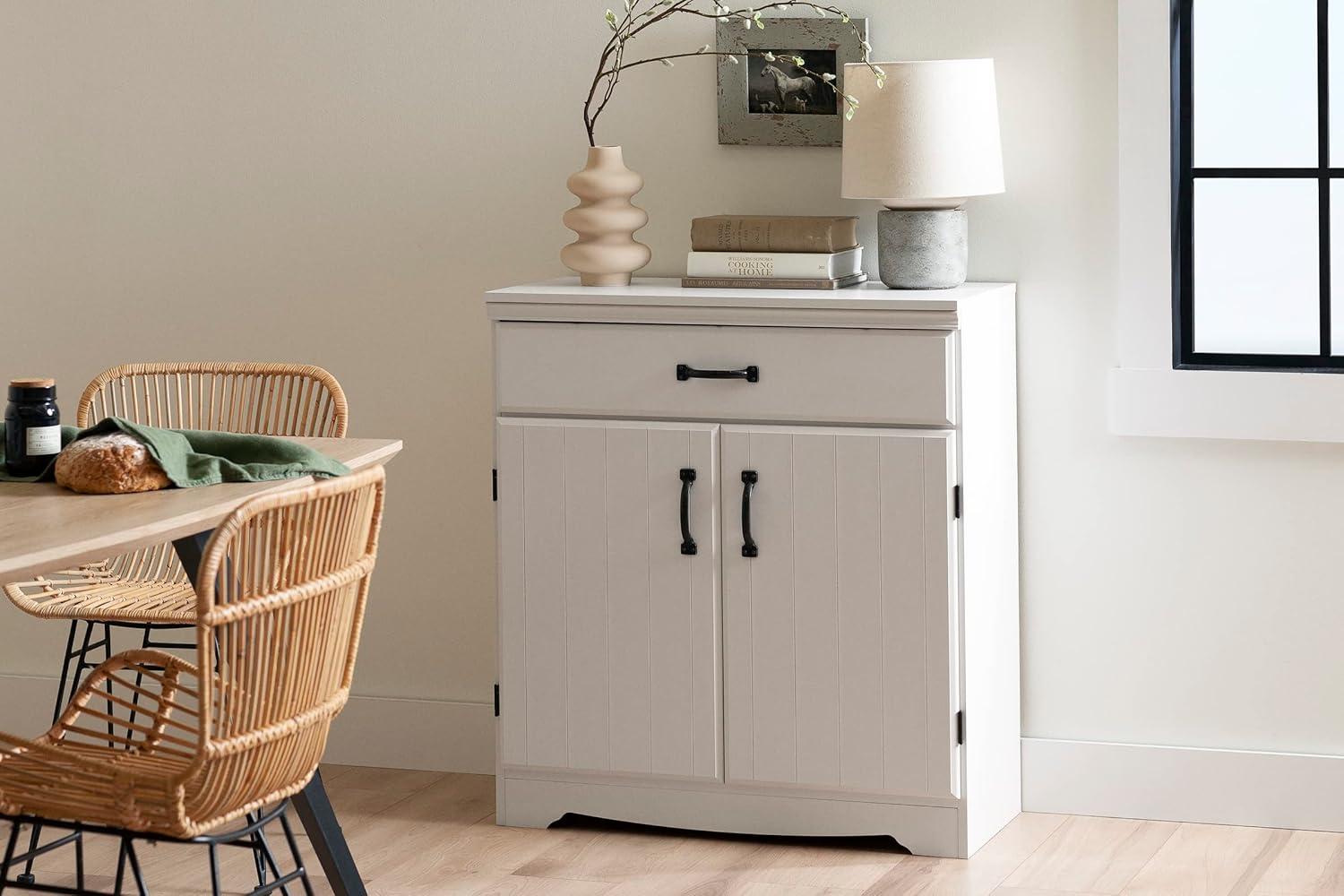 Pure White Farmhouse Freestanding Kitchen Cabinet with Adjustable Shelving