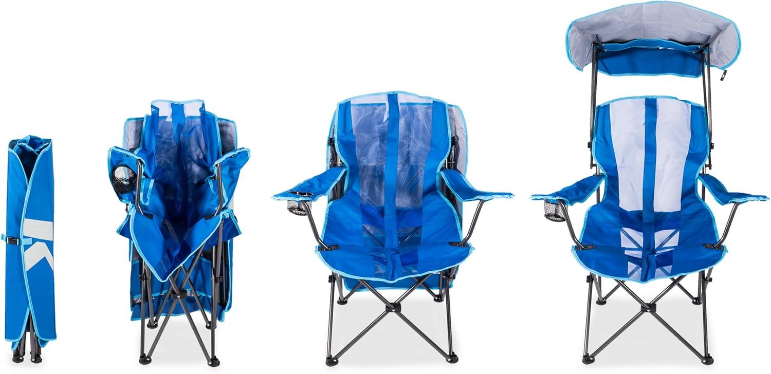 Kelsyus Premium Portable Camping Folding Outdoor Lawn Chair w/ 50+ UPF Canopy, Cup Holder, & Carry Strap, Blue & Gray