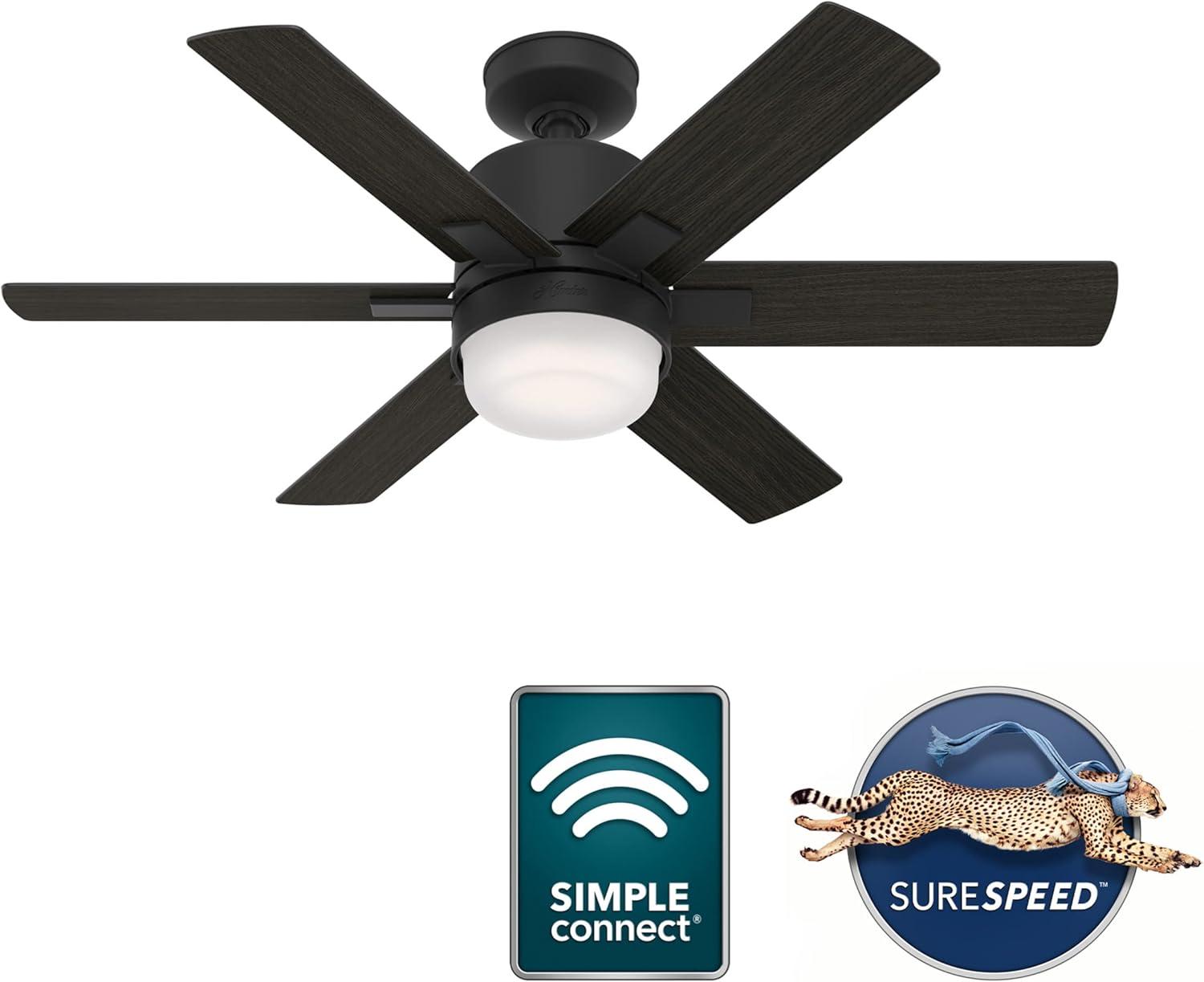 Radeon 44" Matte Black Smart Ceiling Fan with LED Light and Remote