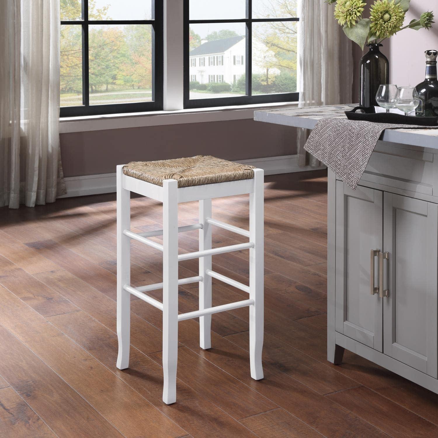 29" Rush Seat Hardwood Barstool White - Boraam: Solid Frame, Double Stretcher Bars, Handwoven Seat