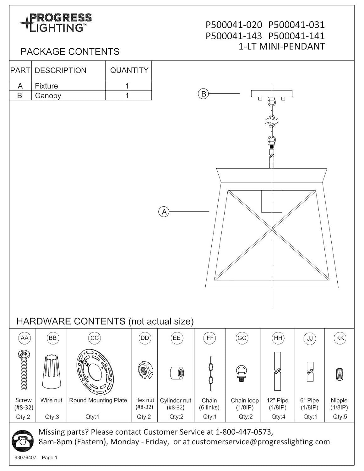 Progress Lighting Briarwood 1-Light Mini-Pendant, Steel, Graphite Finish, Faux-Painted Wood Enclosure