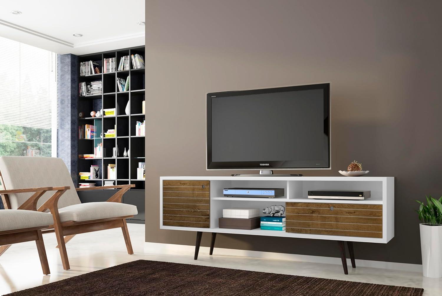 Liberty 70.86" Mid-Century Modern TV Stand with 4 Shelving Spaces and 1 Drawer  with Solid Wood Legs