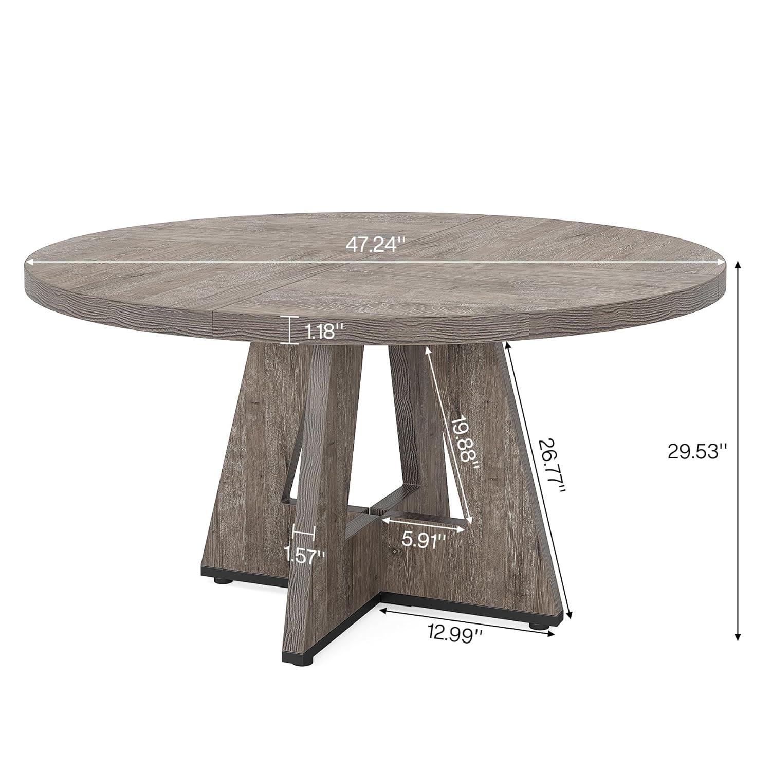 Tribesigns Round Dining Table for 4, Grey Kitchen Table 47 Inch Farmhouse Wood Kitchen Dinning Table for Kitchen Living Room