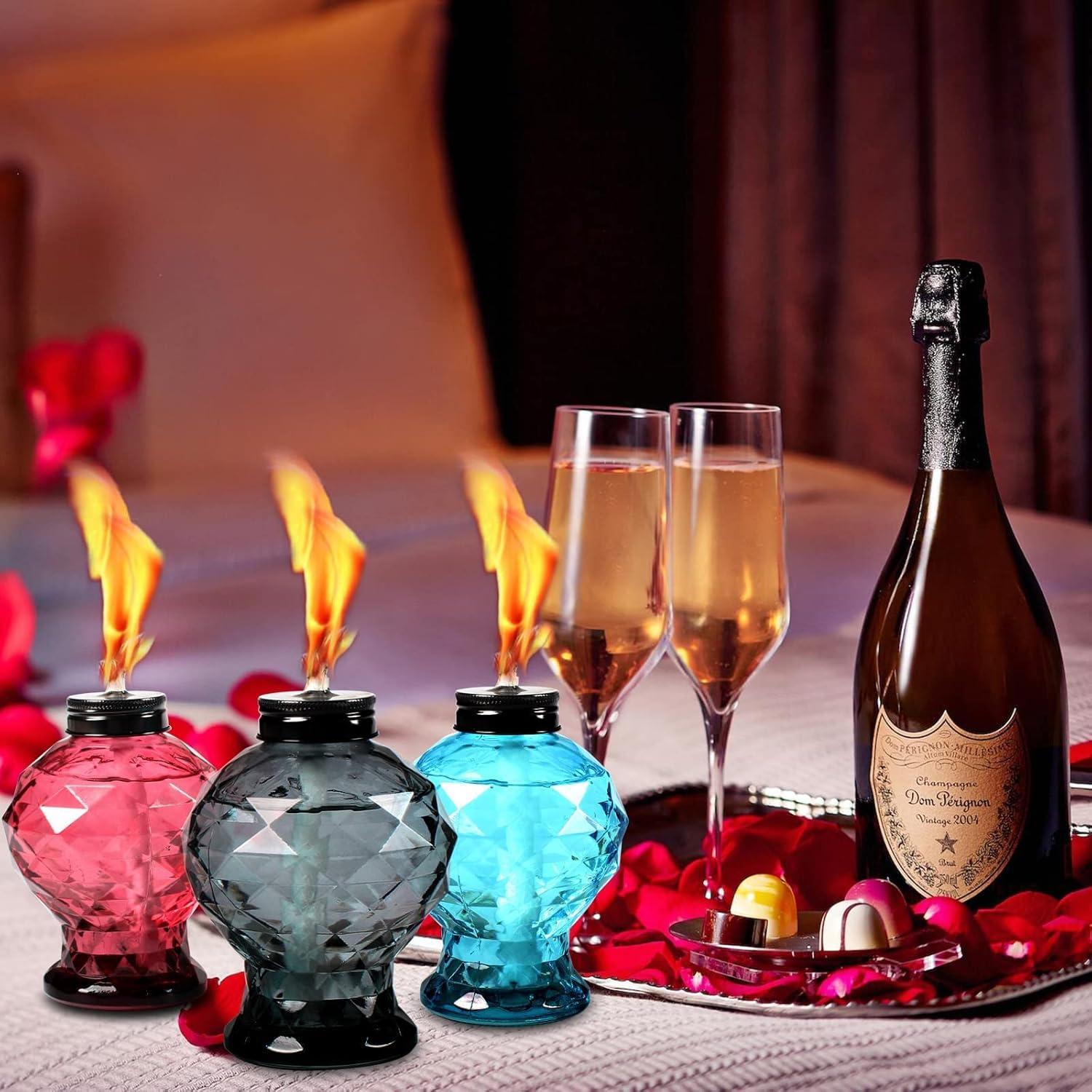 TRAHOO-4 Pack Glass Table Top Light Torches for Outside, Easy to Refill Glass Citronella Torches Outdoor Lanterns, Wick and Cap Included Torch for Garden Patio Yard Party