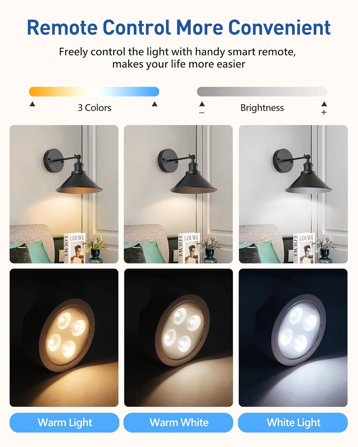 Battery Operated Wall Sconce Decor Set of 2, Black Wireless Wall Sconces with Remote, Dimmable Vintage Led Wall Lights, Wall Lamp for Bedroom Farmhouse Gallery