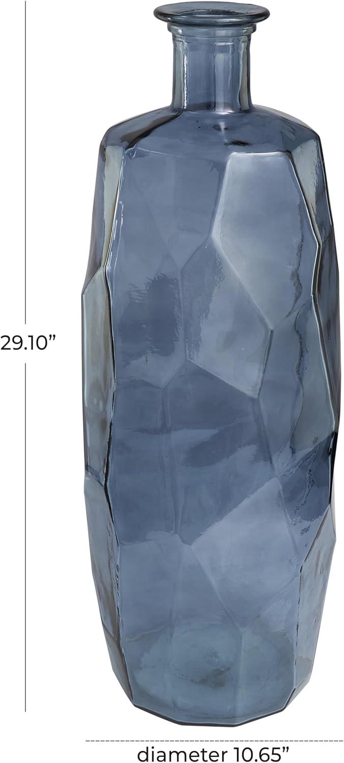 Deco 79 Recycled Glass Abstract Handmade Faceted Spanish Vase, 11" x 11" x 23", Teal
