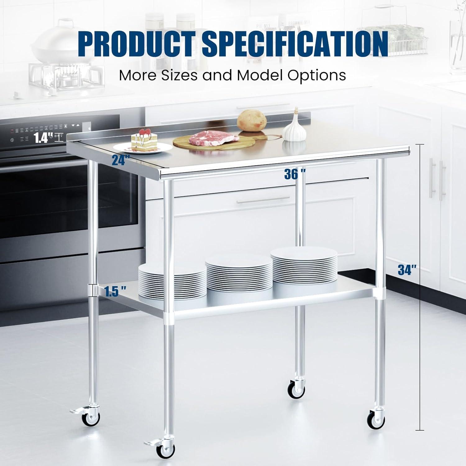 Sakiyr Stainless Steel Work Table, Heavy Duty Commercial Food Prep Table with Undershelf for Home Kitchen