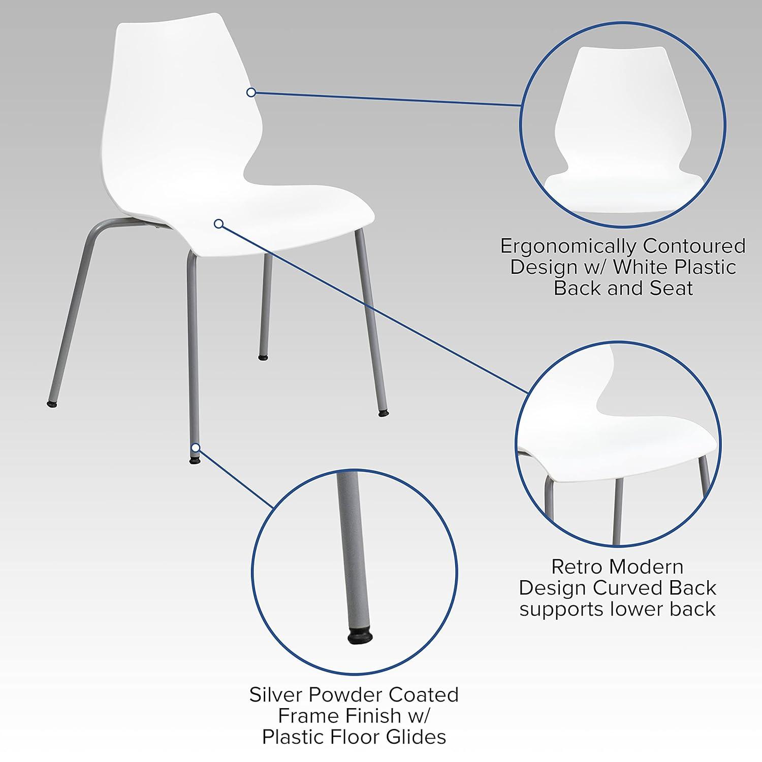 Flash Furniture Hercules Series Modern Plastic Stacking Event/Waiting Room Chairs, Ergonomic Lobby Chairs with Contoured Seats, Set of 5, White/Silver