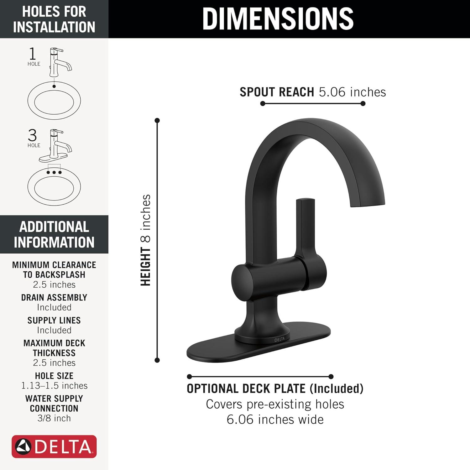 Albion Single Hole Bathroom Faucet with Drain Assembly, Single Handle Bathroom Sink