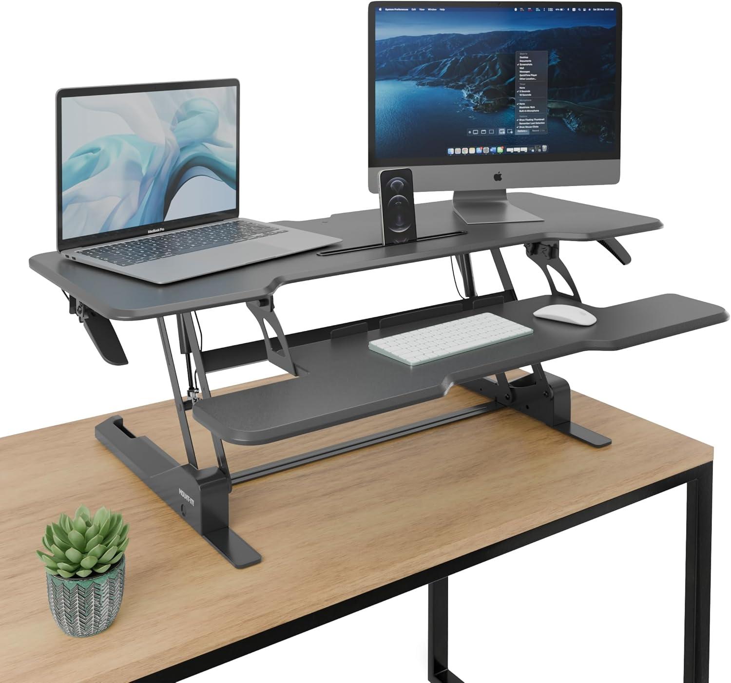 Mount-It! Large Standing Desk Converter with 47" Desktop, Black