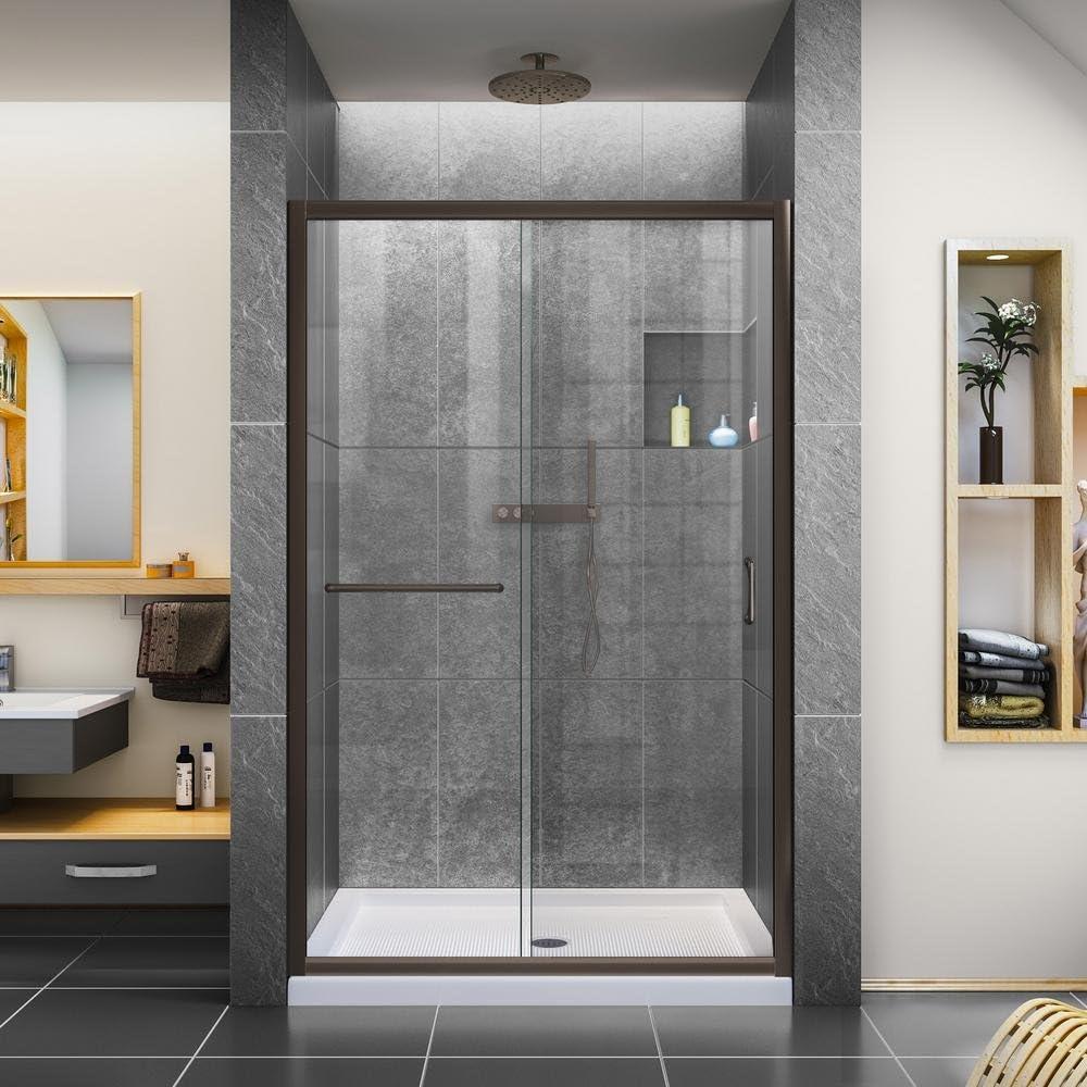 Infinity-Z 48" Clear Glass Oil Rubbed Bronze Sliding Shower Door