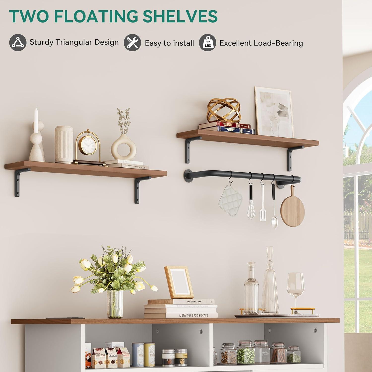 YITAHOME Farmhouse Sideboard Buffet Cabinet with Floating Shelves, 47" Coffee Bar Cabinet with 2 Barn Doors & Power Outlet, Storage Cabinet for Kitchen, Living Room (White)