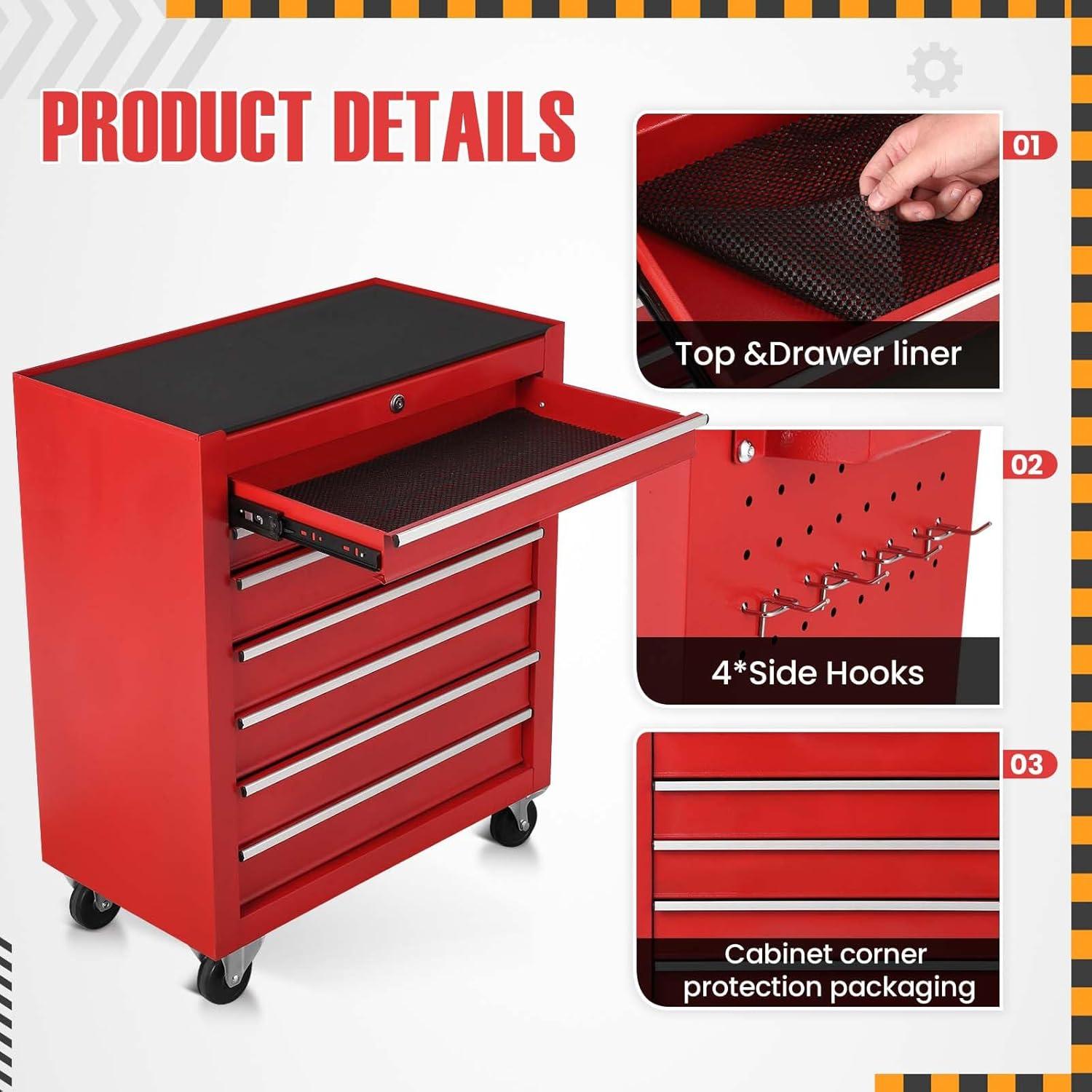 Rolling Tool Chest with 7-Drawer, Tool Box with Wheels and Keyed Locking, Multifunctional Tool Cart , Mechanic Tool Storage Organizer for Garage, Warehouse, Workshop, Repair Shop