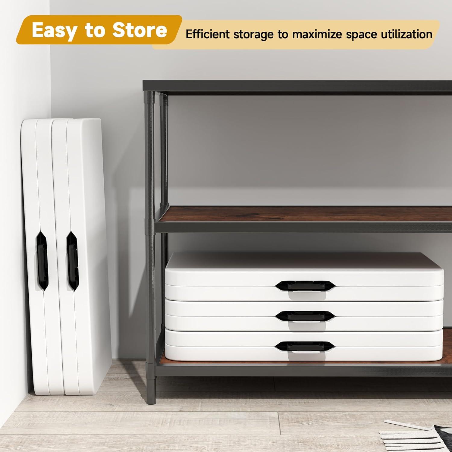 4 ft Portable Folding Table, Idustrial Heavy-Duty Foldable Table, HDPE Plastic Table, with Carrying Handle, Locks, Stright Legs for Indoor & Outdoor Party, Barbeque, Camping, Board Games - White