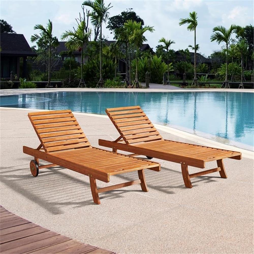 Caspian 73" Wide 2Pc Eucalyptus Wood Outdoor Lounge Chair