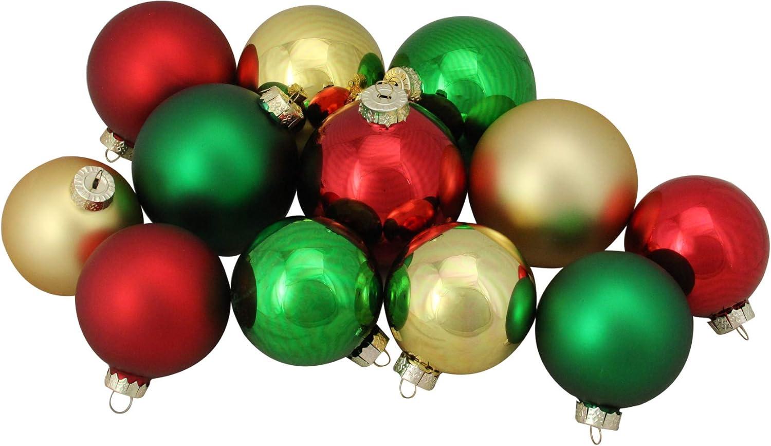 Red and Gold Glass Christmas Ball Ornaments Set