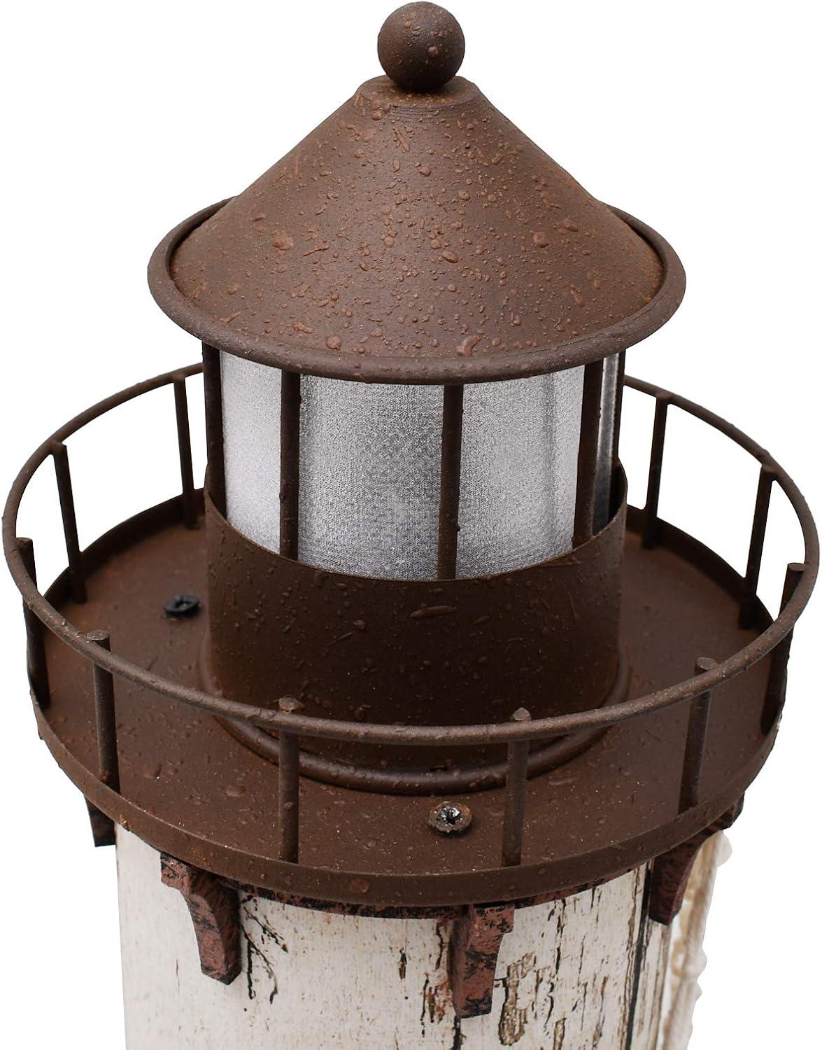 Rustic White and Brown Wooden Lighthouse Decor with LED Light