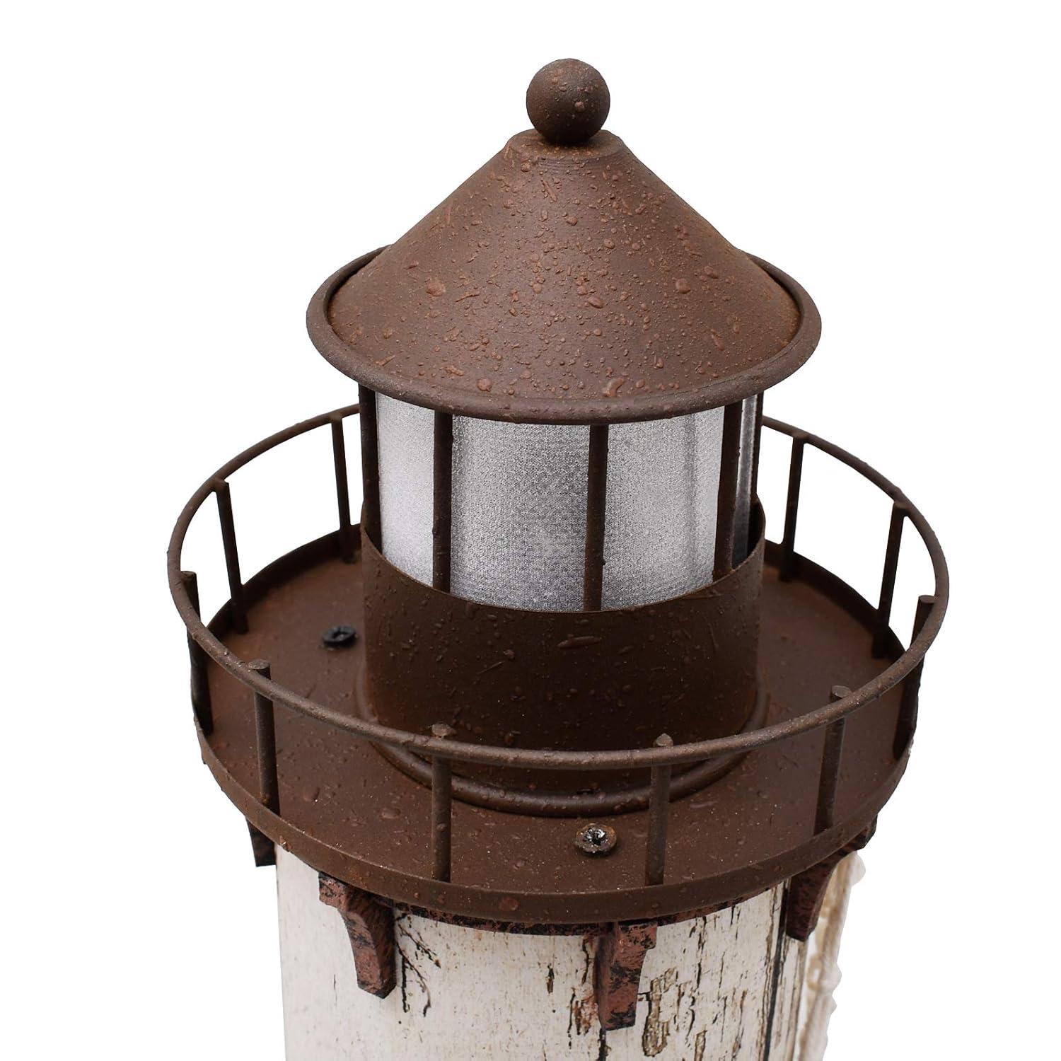 Rustic White and Brown Wooden Lighthouse Decor with LED Light