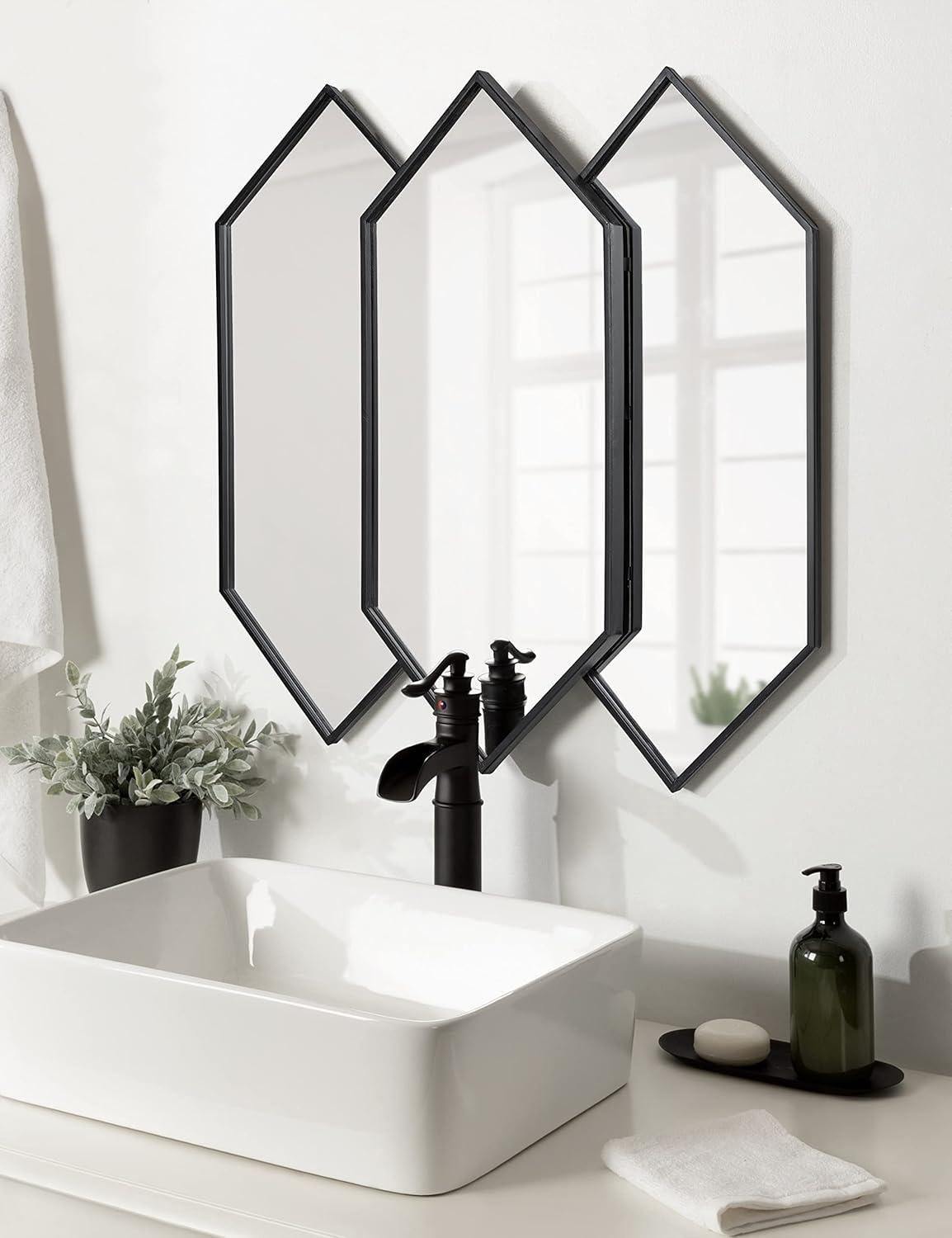 28" x 27" Diaz Framed Wall Mirror Black - Kate & Laurel All Things Decor: Hexagonal, Modern Design, No Assembly Required