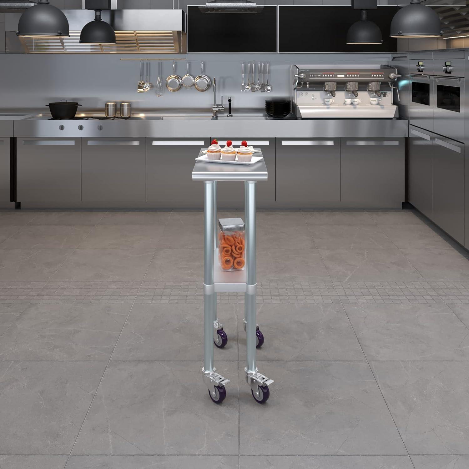 Amgood 24 in. x 18 in. Stainless Steel Table With Wheels