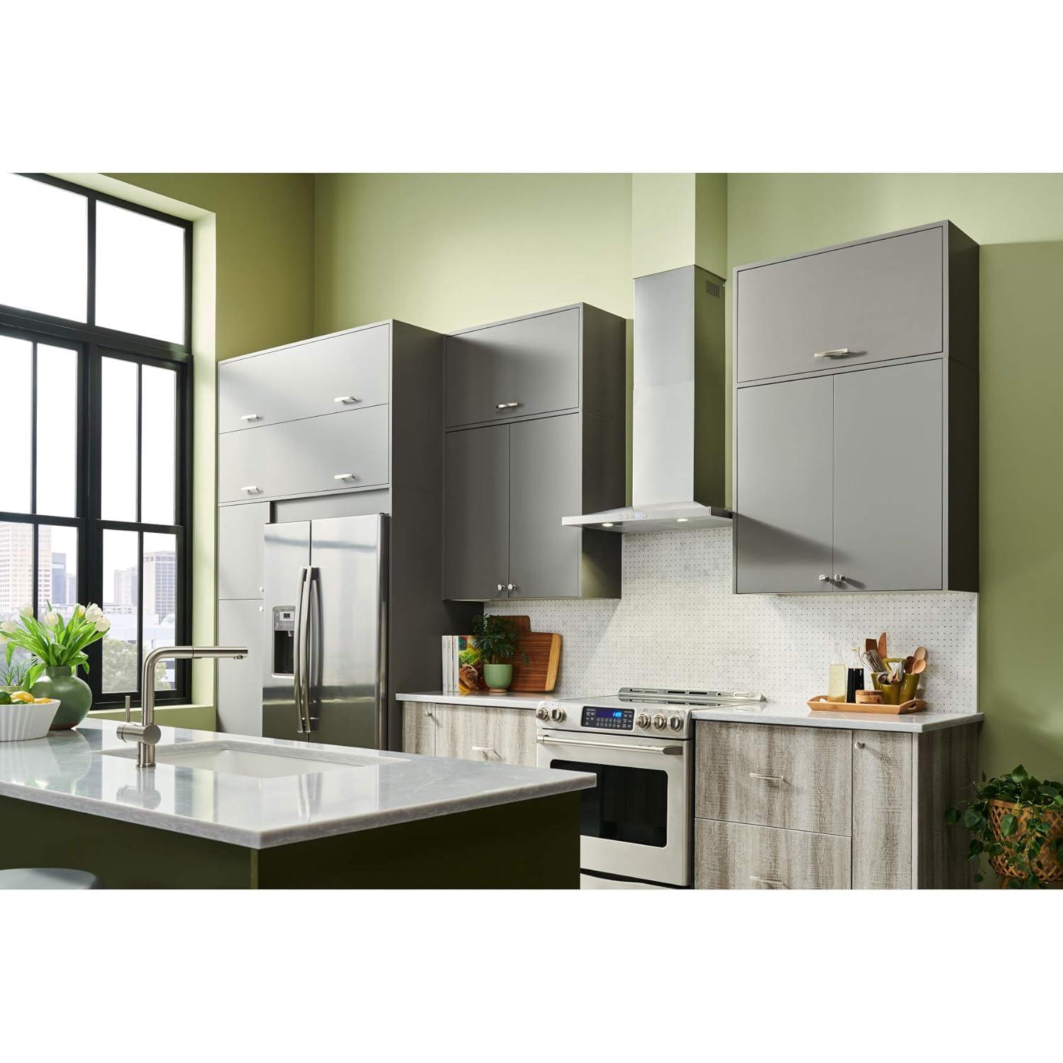 30 in. Convertible Wall Mount Low Profile Pyramidal Chimney Range Hood, 450 Max CFM, Stainless Steel