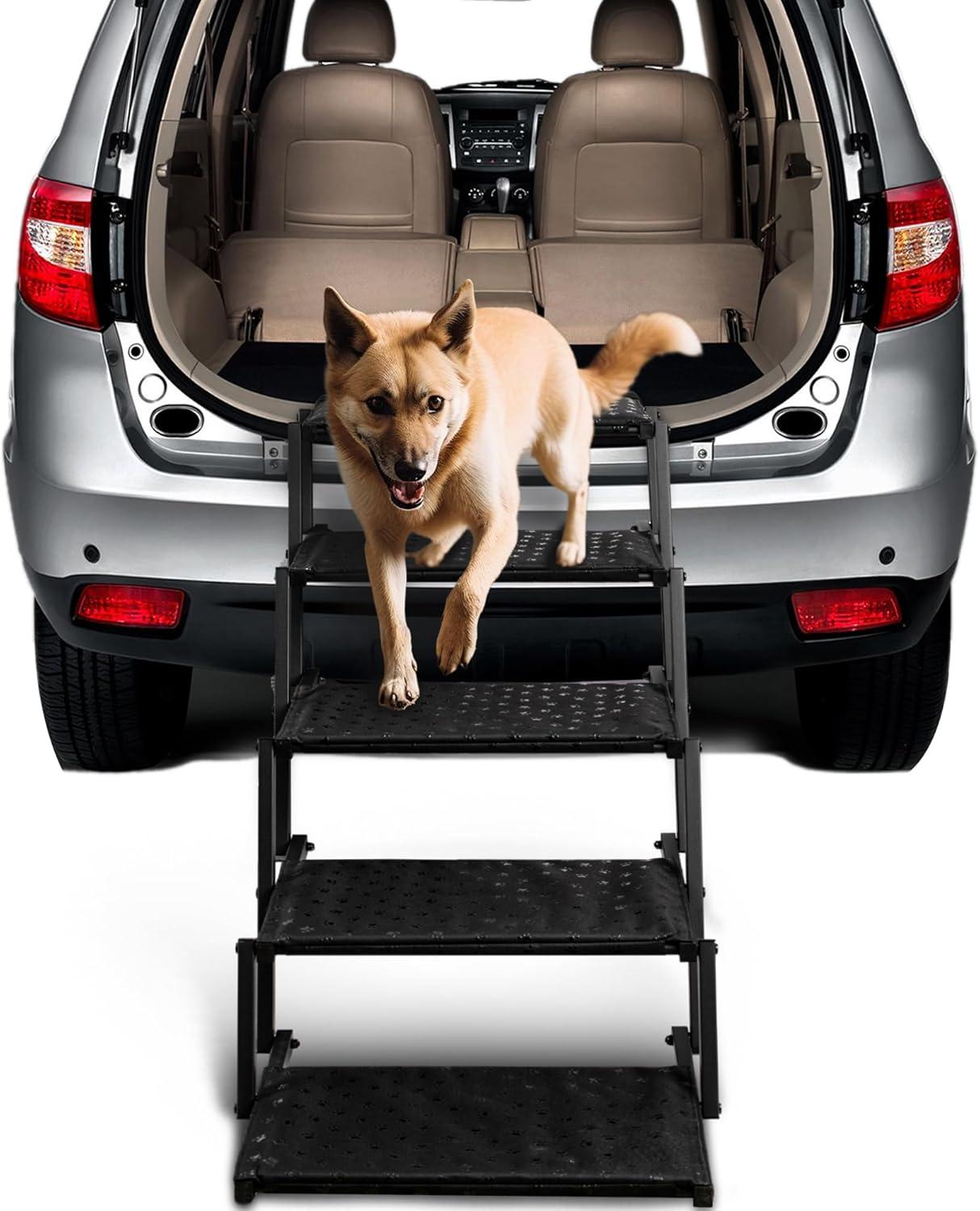 Dog Stairs for Car - Foldable Dog Ramps for Large Dogs with Non Slip Surface, Portable Dog Steps for Cars and SUV, Truck, Support Up to 200 Lbs