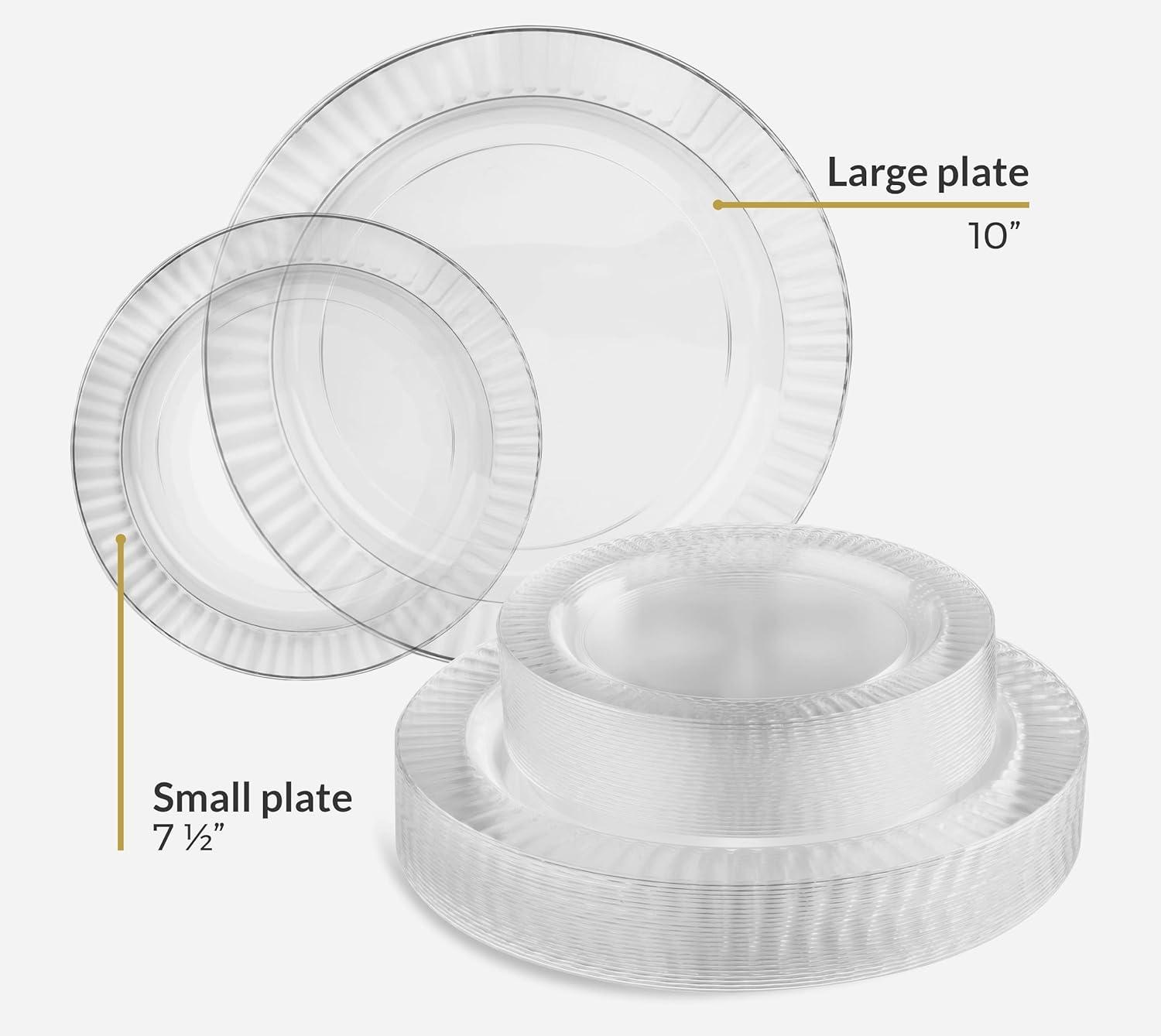 Perfect Settings Tableware 50 Pcs Clear Plastic Disposable Party Dinnerware Combo Set Dinner and Salad Size Plates (Set of 25)