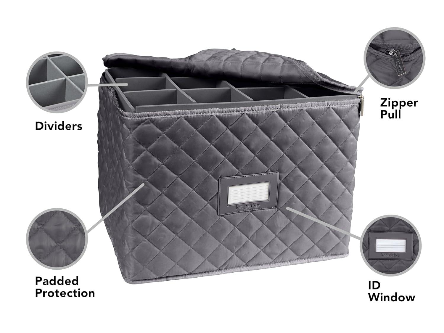 Covermates Keepsakes - Adjustable Glassware Storage - Padded Protection - ID Window - Stain Resistant - Machine Washable - China Storage, Slate