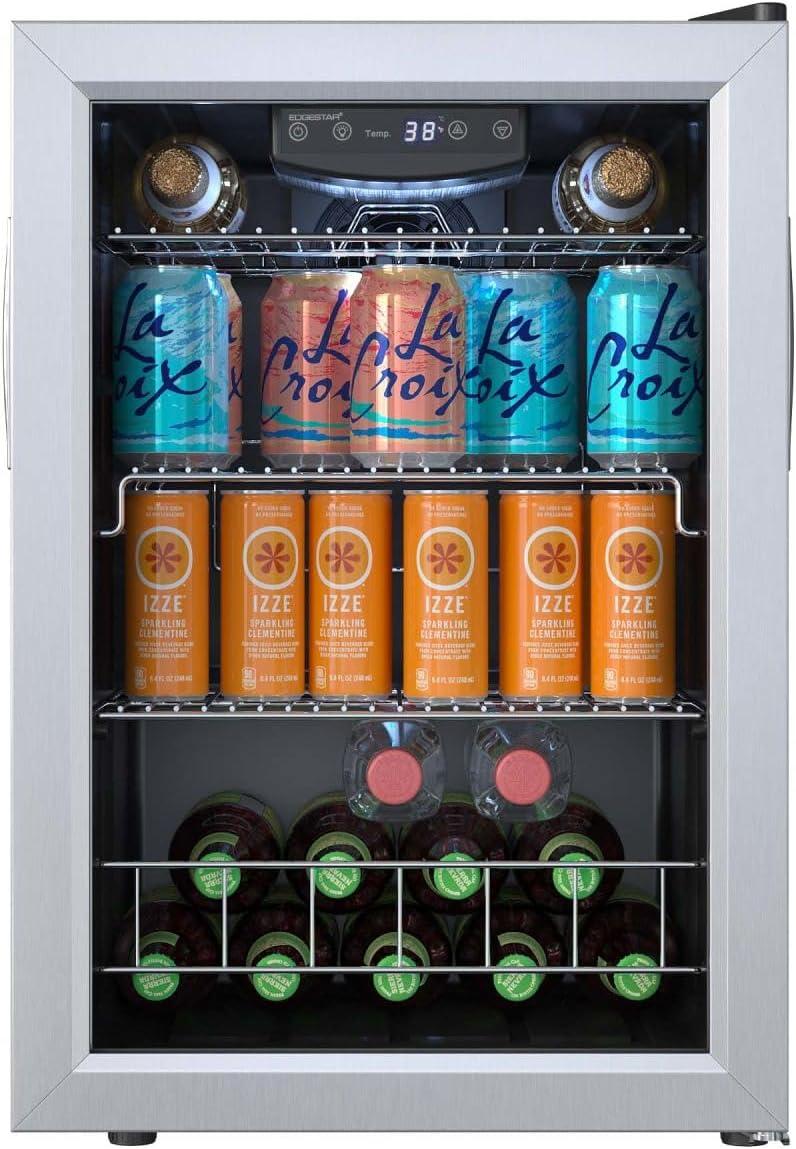 Black Compact Beverage Cooler with Stainless Steel Door