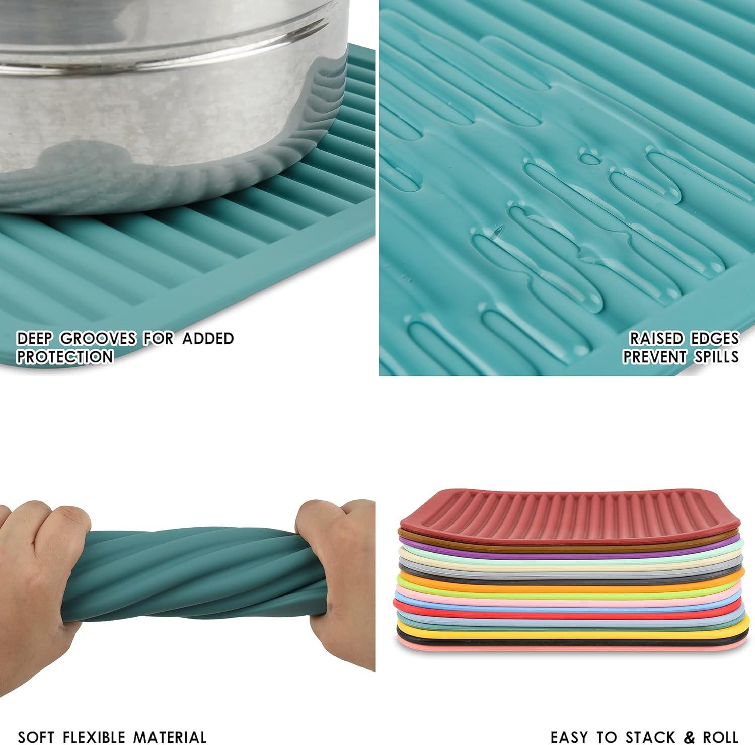 Silicone Trivets for Hot Pots and Hot Pans, Silicone Trivets Mat Set, Hot Pads, Silicone Hot Mats, Heat Resistant Placements, Small Dish Drying Mat, Grey Trivets, Rectangular Trivets Set of 2s