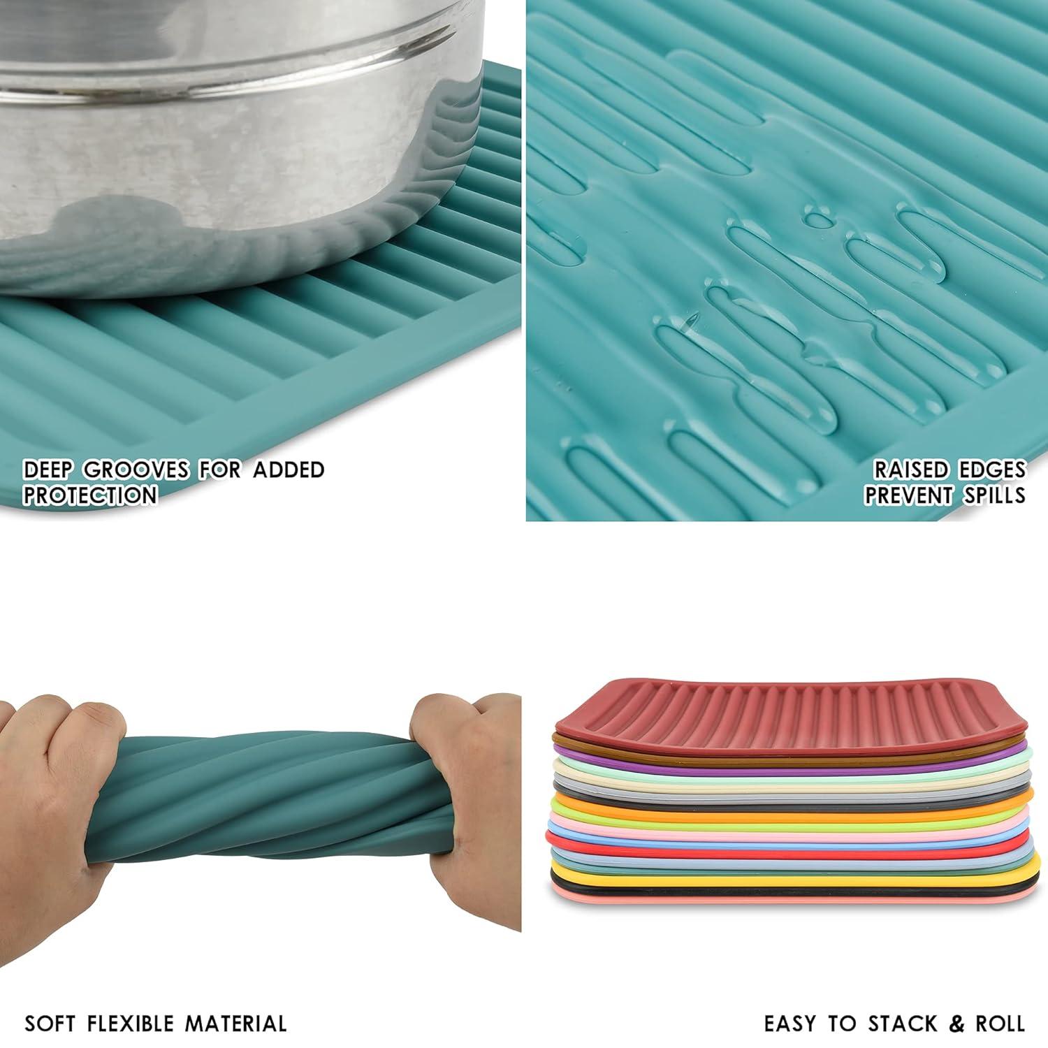 Silicone Trivets for Hot Pots and Hot Pans, Silicone Trivets Mat Set, Hot Pads, Silicone Hot Mats, Heat Resistant Placements, Small Dish Drying Mat, Grey Trivets, Rectangular Trivets Set of 2s