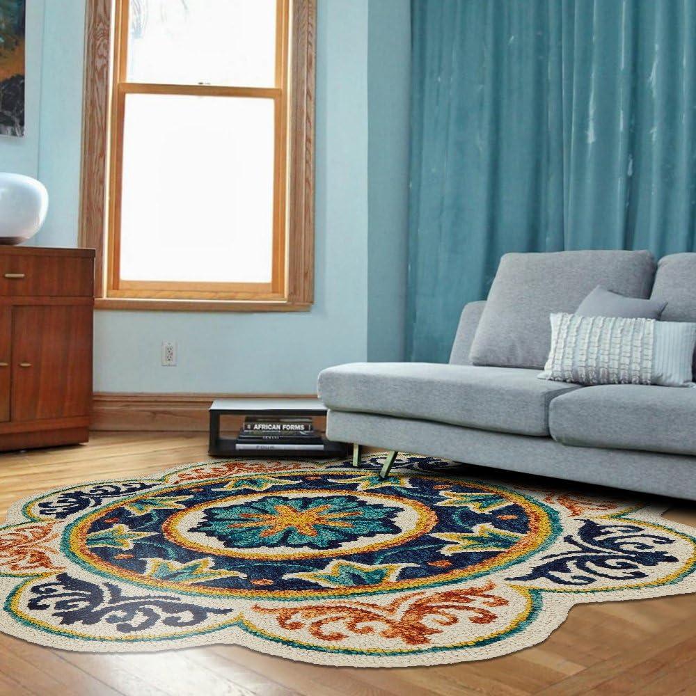 Ox Bay Medallion Dazzle Floral Ivory, Blue Indoor Area Rug (4 Feet x 4 Feet)