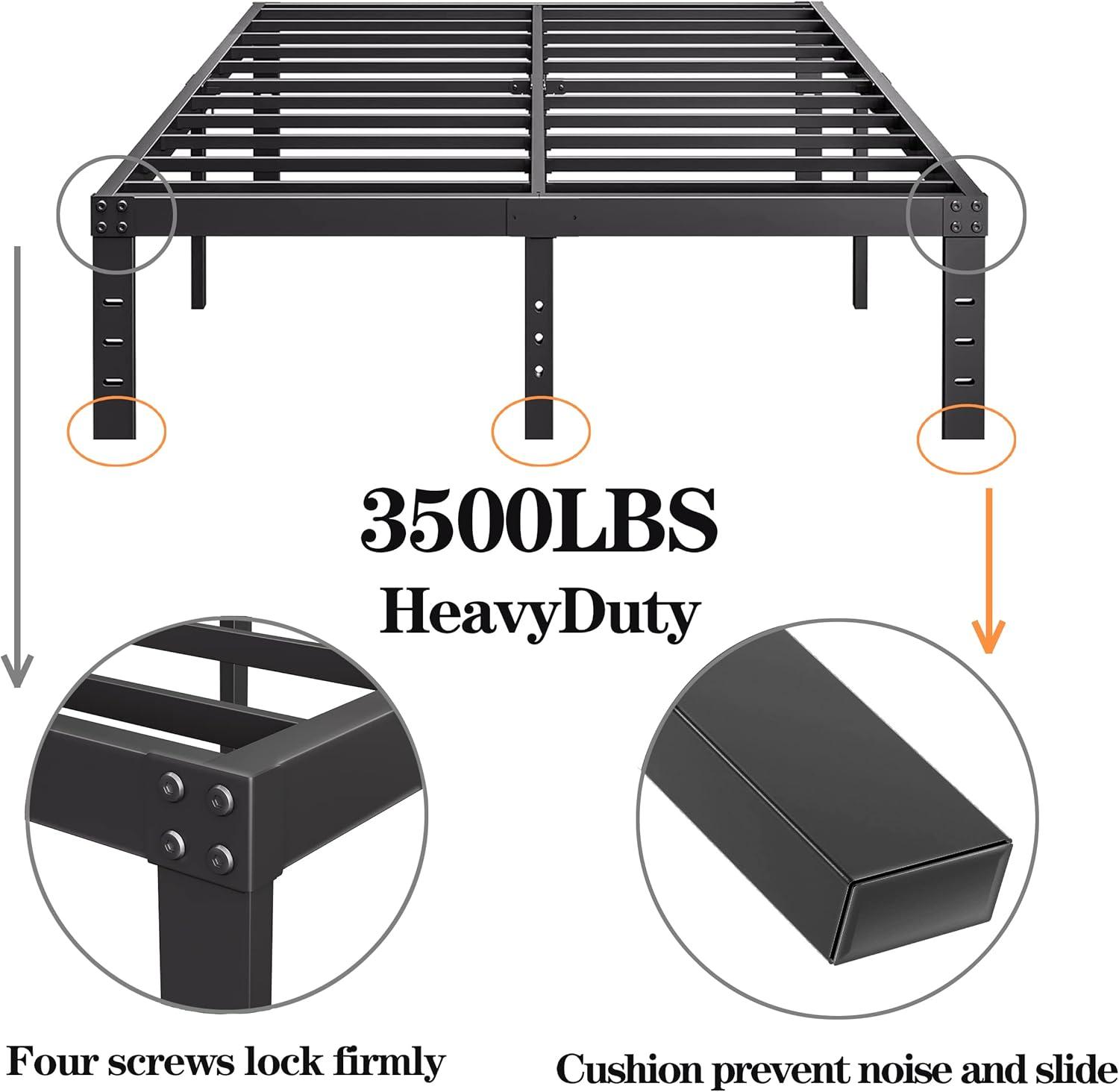 Black Steel King Size Platform Bed Frame with Under Bed Storage